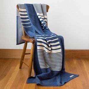 Swans Island Upcycled Penobscot Patchwork Throw/Nautical Blue & White Stripe NEW